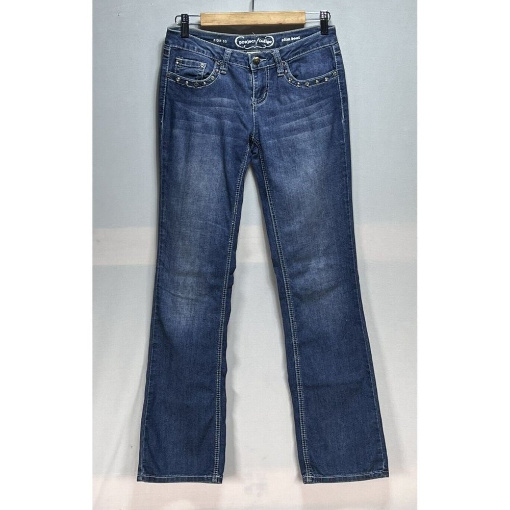 PROJECT INDIGO Jeans Womens Skinny Rhinestones Embroidery Size 3 Inseem 32